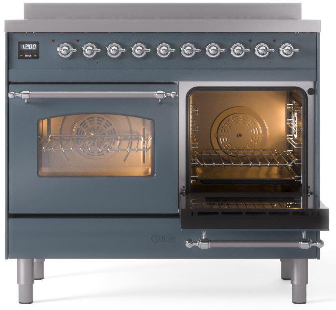 ILVE Nostalgie II 40-Inch Freestanding Electric Induction Range in Blue Grey with Chrome Trim (UPDI406NMPBGC)