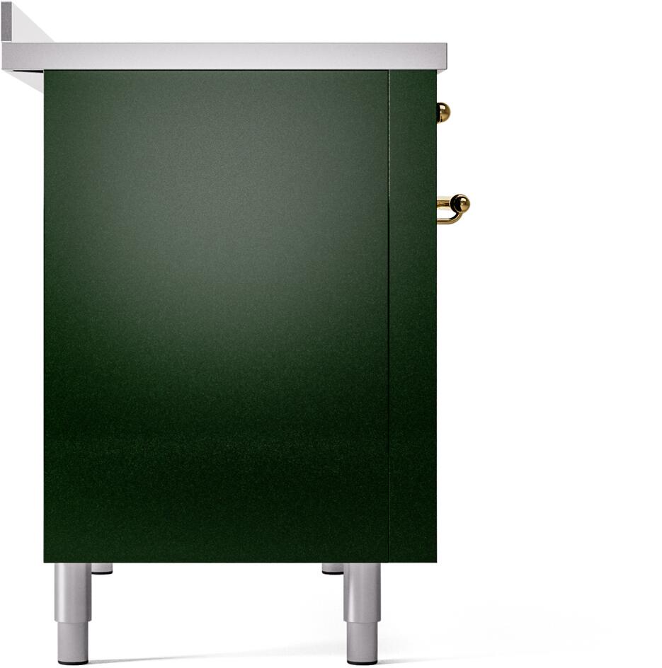 ILVE Nostalgie II 48-Inch Freestanding Electric Induction Range in Emerald Green with Brass Trim (UPI486NMPEGG)