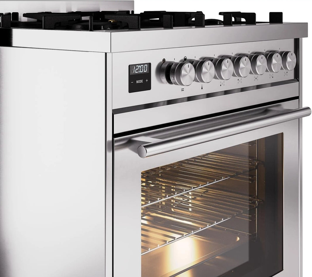 ILVE Professional Plus II 30-Inch Freestanding Dual Fuel Range with 5 Sealed Burner in Stainless Steel (UP30WMPSS)