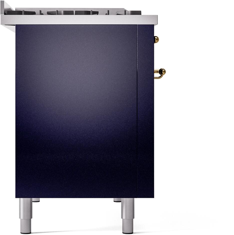 ILVE Nostalgie II 48-Inch Dual Fuel Freestanding Range in Midnight Blue with Brass Trim (UP48FNMPMBG)