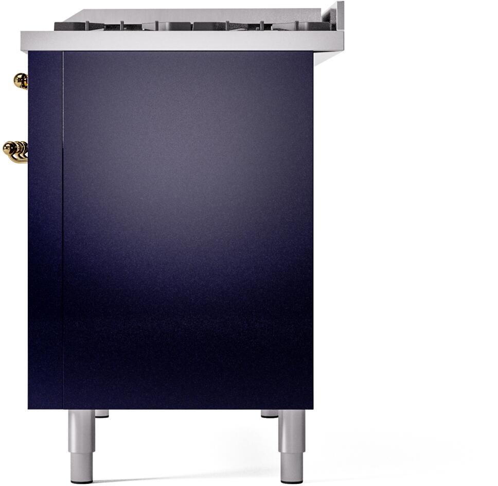 ILVE Nostalgie II 48-Inch Dual Fuel Freestanding Range in Midnight Blue with Brass Trim (UP48FNMPMBG)