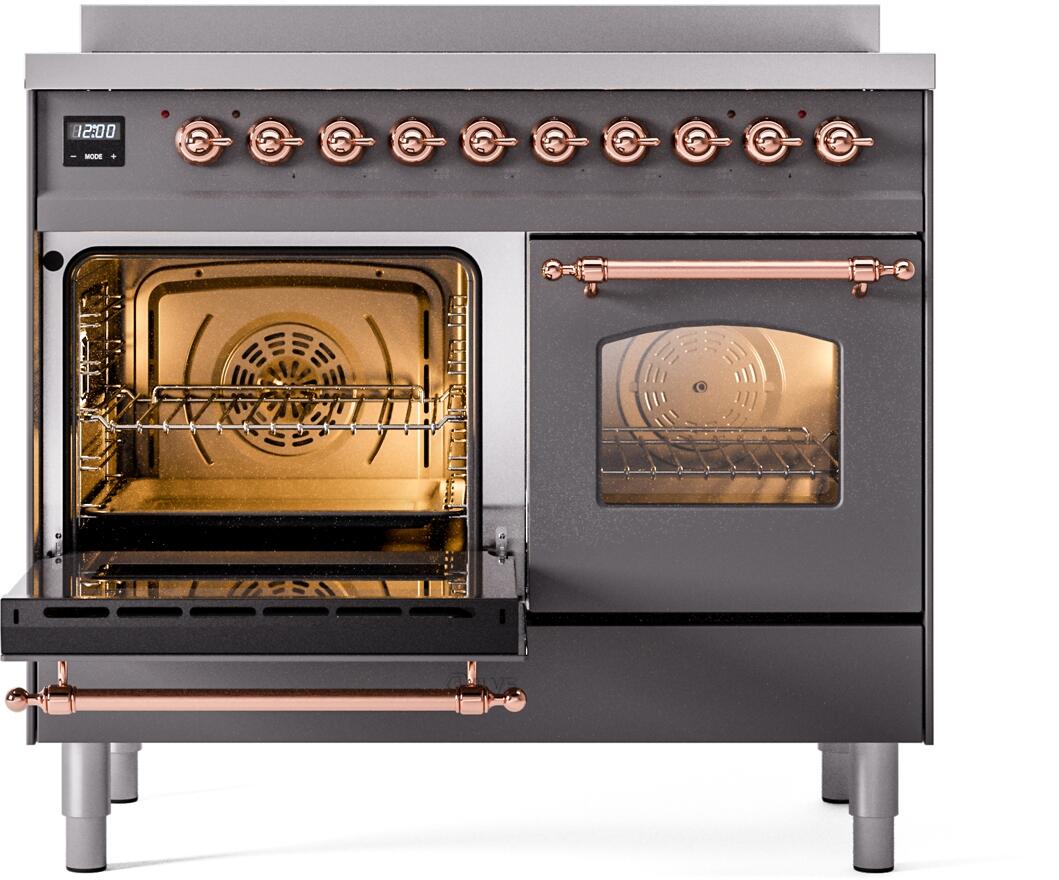 ILVE Nostalgie II 40-Inch Freestanding Electric Induction Range in Matte Graphite with Copper Trim (UPDI406NMPMGP)