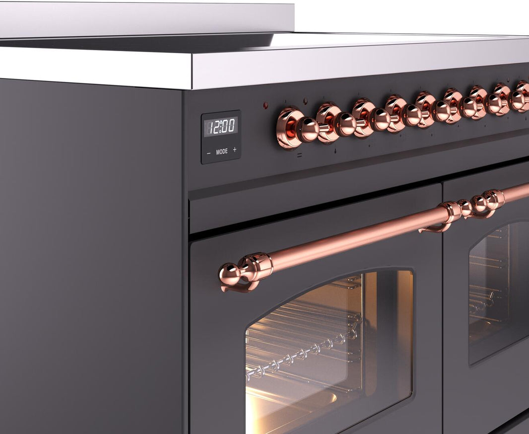 ILVE Nostalgie II 40-Inch Freestanding Electric Induction Range in Matte Graphite with Copper Trim (UPDI406NMPMGP)