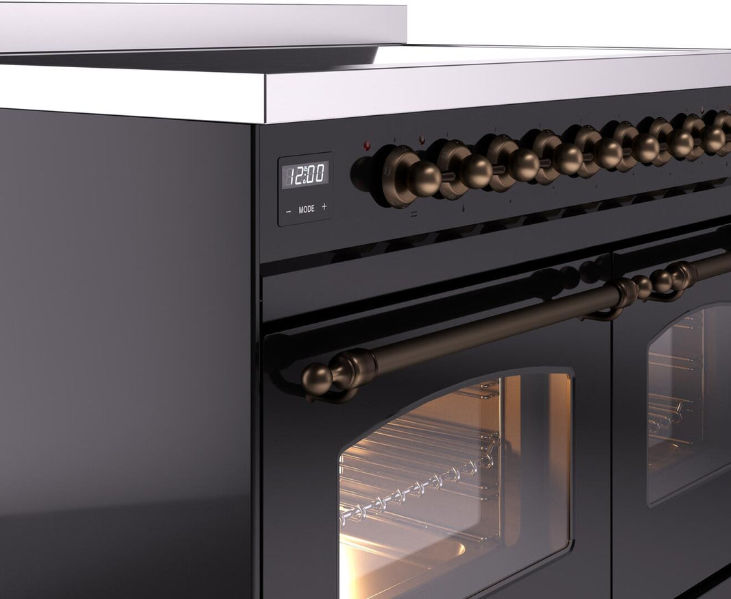 ILVE Nostalgie II 40-Inch Freestanding Electric Induction Range in Glossy Black with Bronze Trim (UPDI406NMPBKB)