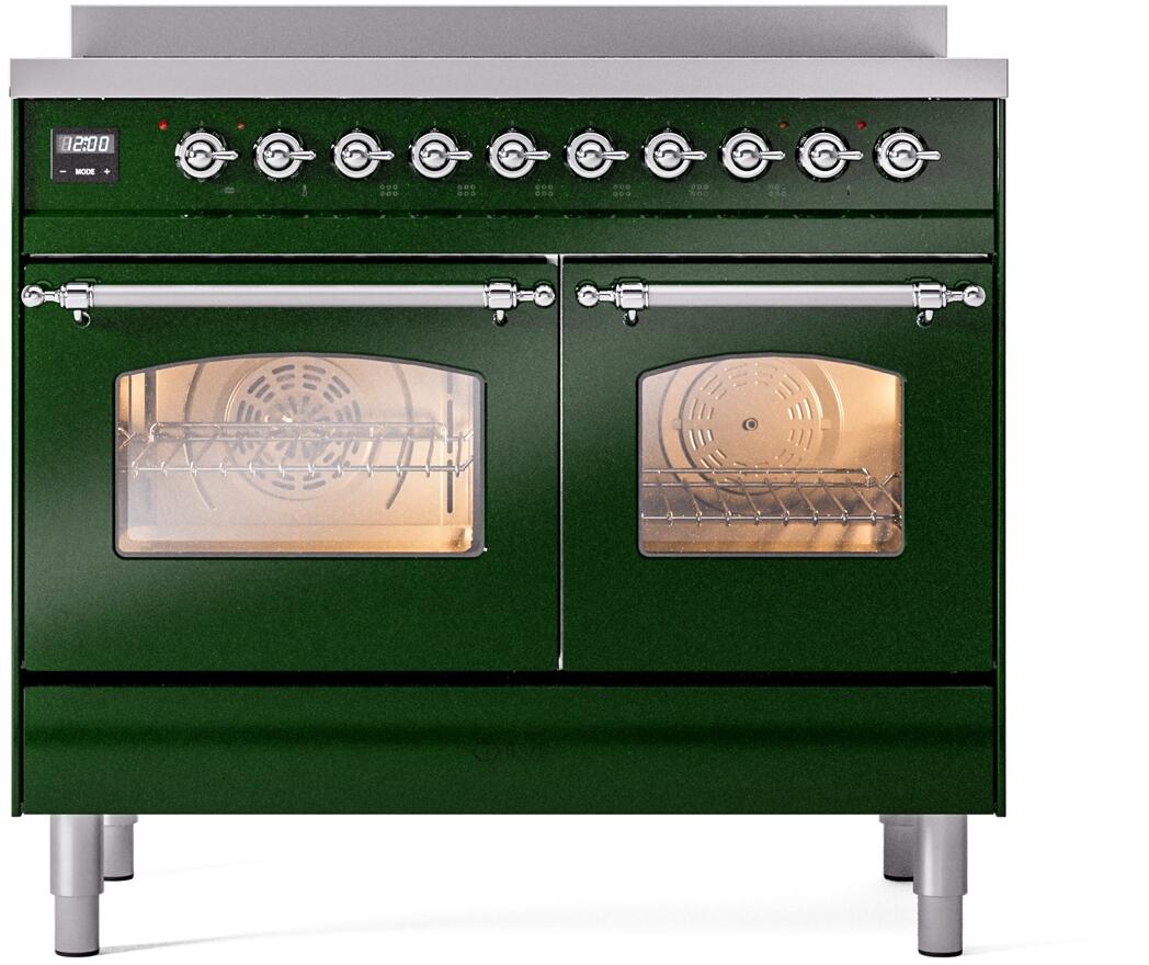 ILVE Nostalgie II 40-Inch Freestanding Electric Induction Range in Emerald Green with Chrome Trim (UPDI406NMPEGC)