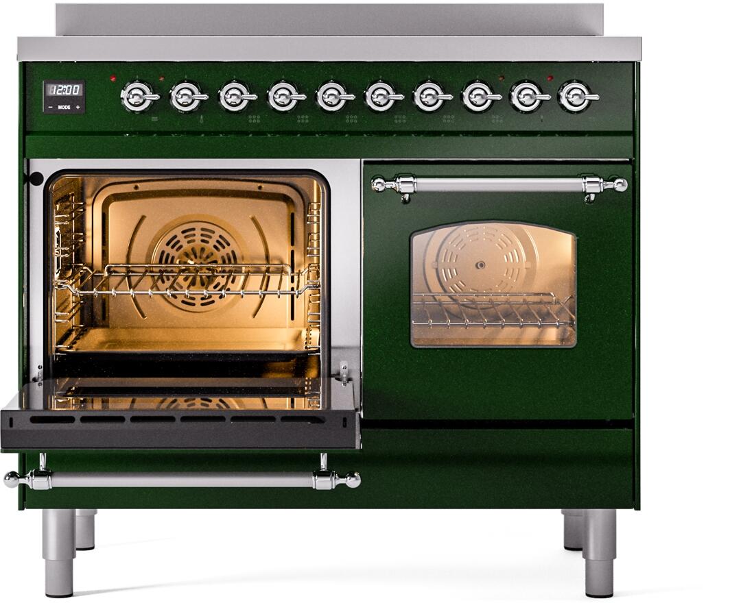 ILVE Nostalgie II 40-Inch Freestanding Electric Induction Range in Emerald Green with Chrome Trim (UPDI406NMPEGC)