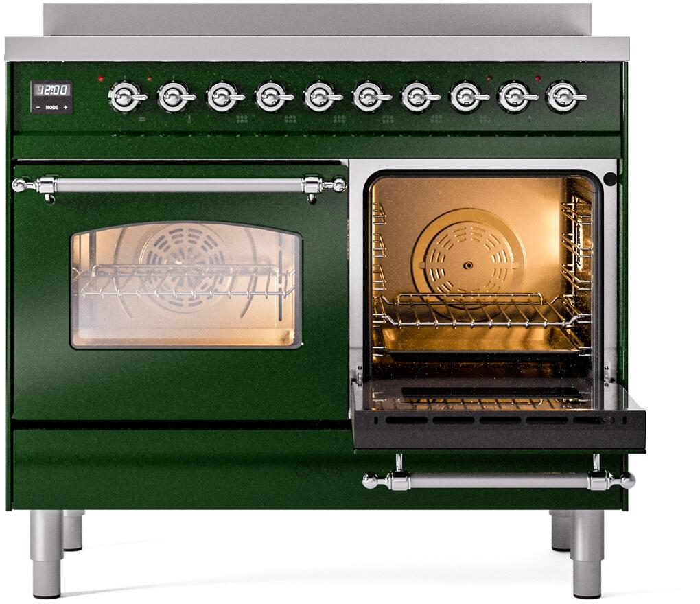 ILVE Nostalgie II 40-Inch Freestanding Electric Induction Range in Emerald Green with Chrome Trim (UPDI406NMPEGC)