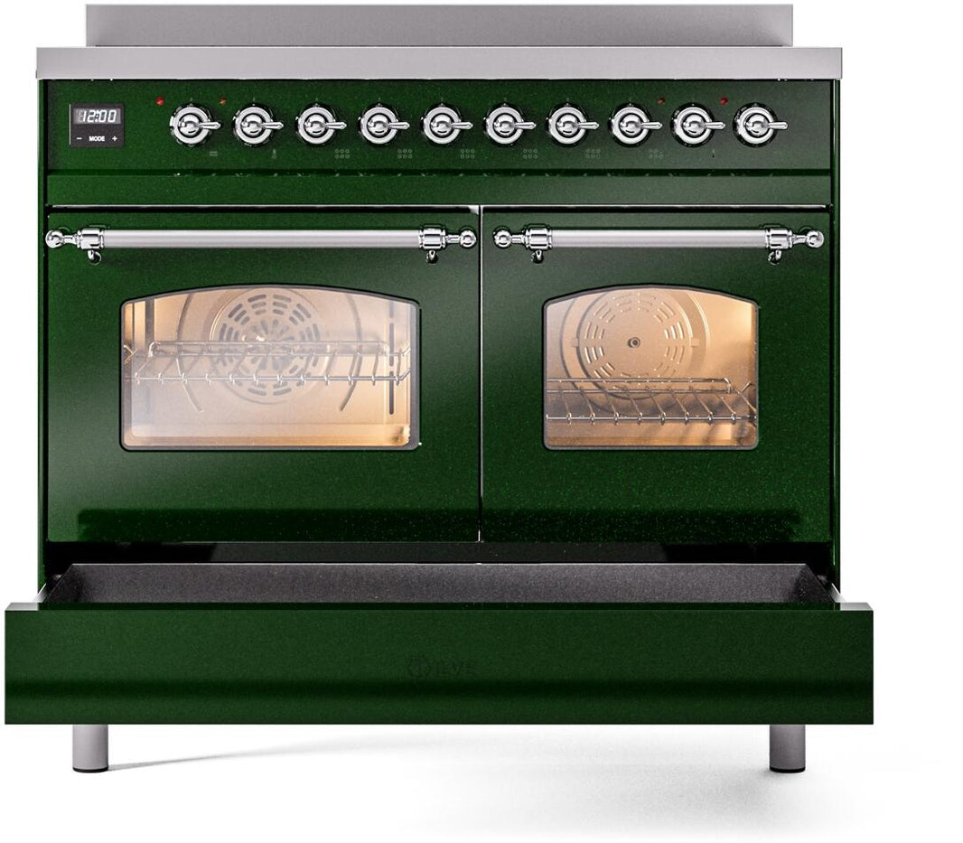 ILVE Nostalgie II 40-Inch Freestanding Electric Induction Range in Emerald Green with Chrome Trim (UPDI406NMPEGC)