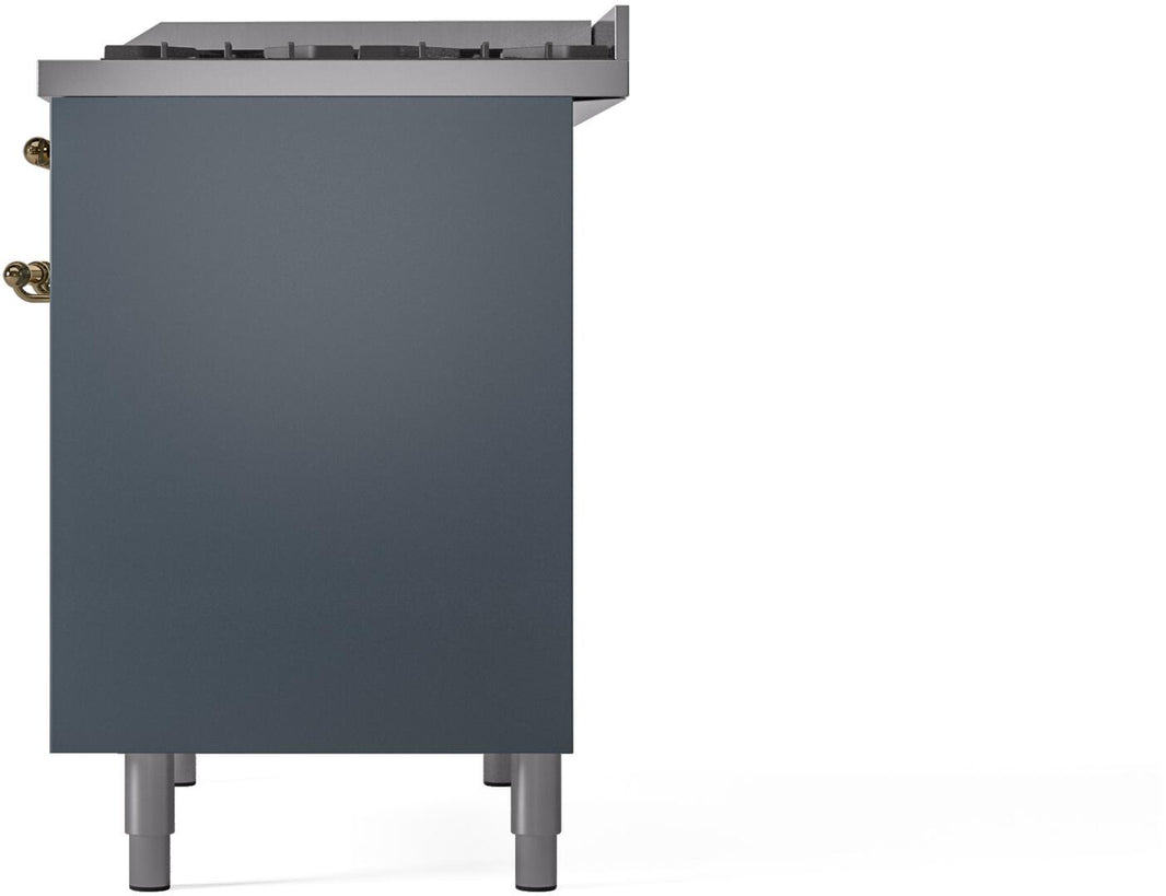 ILVE Nostalgie II 40-Inch Dual Fuel Freestanding Range in Blue Grey with Brass Trim (UPD40FNMPBGG)