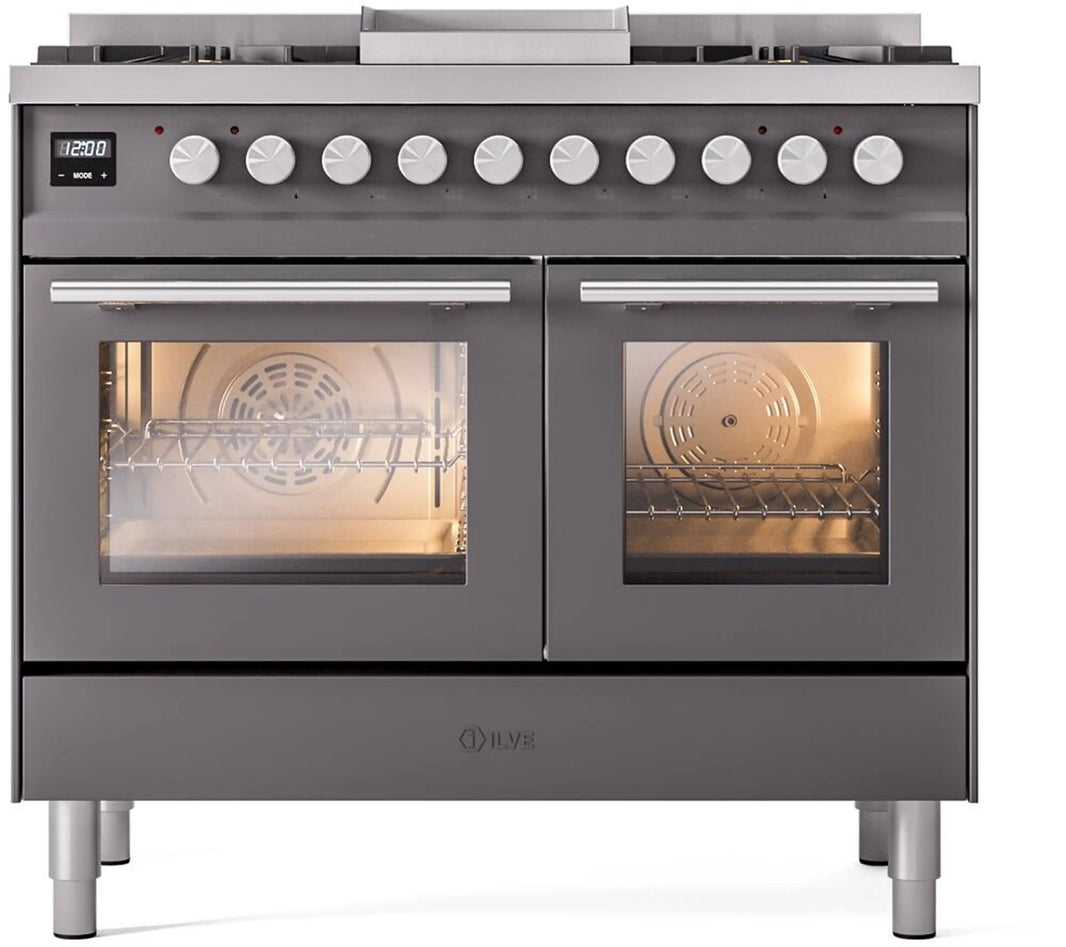 ILVE Professional Plus II 40-Inch Freestanding Dual Fuel Range with 6 Sealed Burner in Matte Graphite (UPD40FWMPMG)