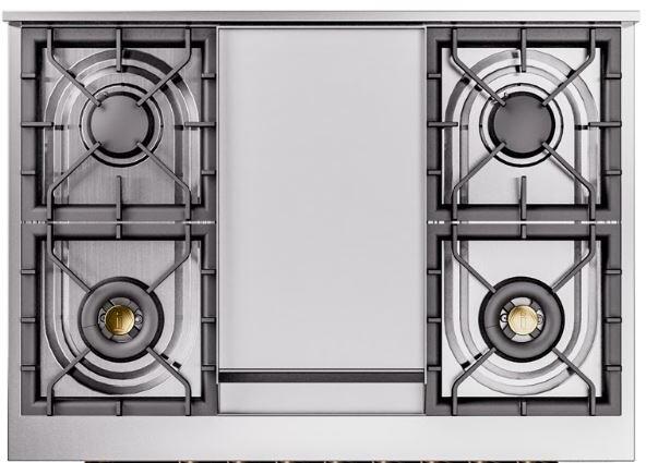 ILVE Nostalgie II 36-Inch Dual Fuel Freestanding Range in White with Brass Trim (UP36FNMPWHG)