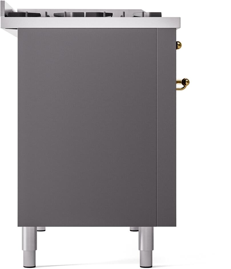 ILVE Nostalgie II 48-Inch Dual Fuel Freestanding Range in Matte Graphite with Brass Trim (UP48FNMPMGG)