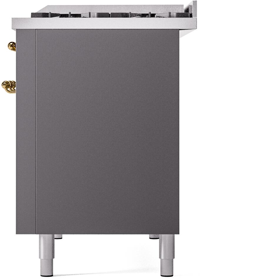 ILVE Nostalgie II 48-Inch Dual Fuel Freestanding Range in Matte Graphite with Brass Trim (UP48FNMPMGG)