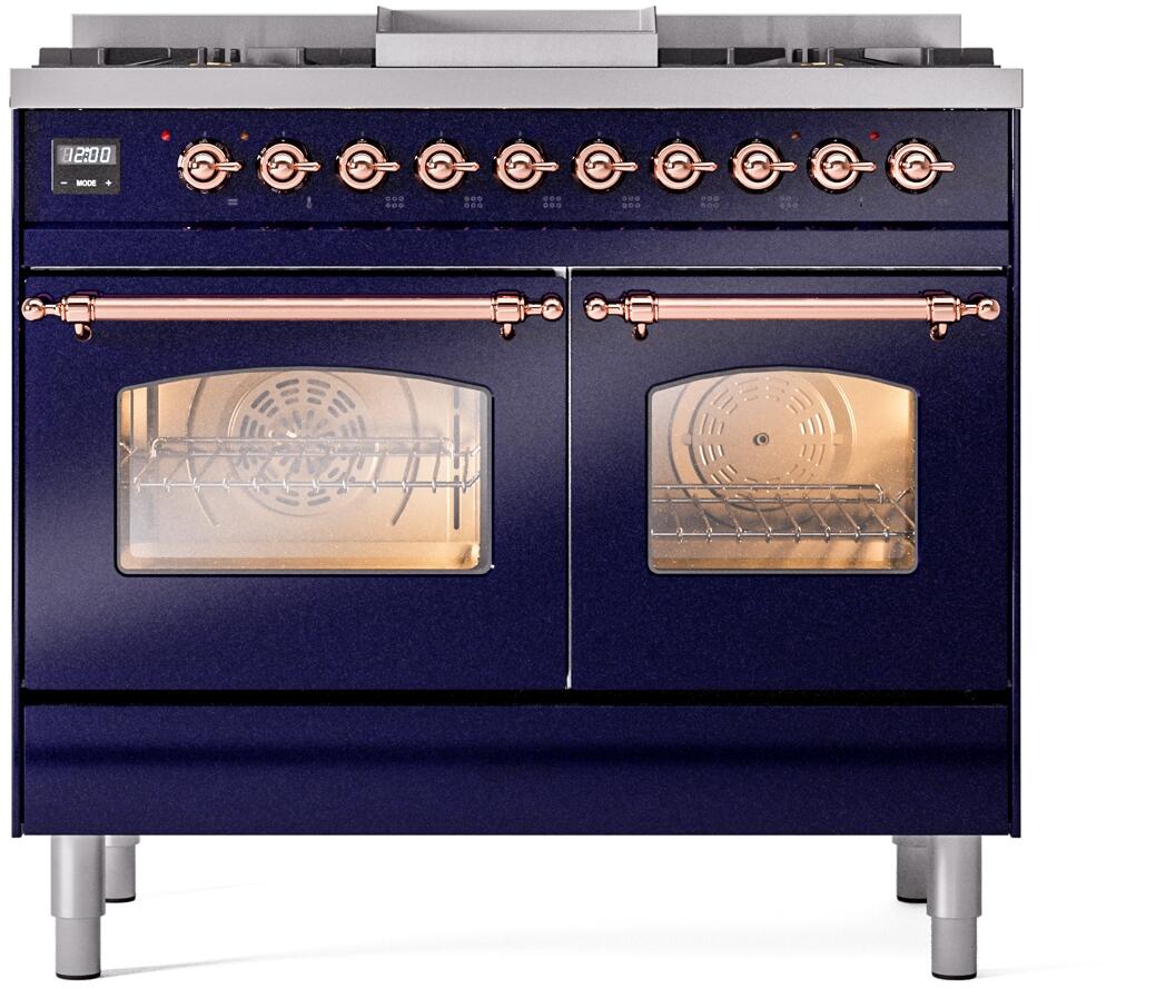 ILVE Nostalgie II 40-Inch Dual Fuel Freestanding Range in Midnight Blue with Copper Trim (UPD40FNMPMBP)