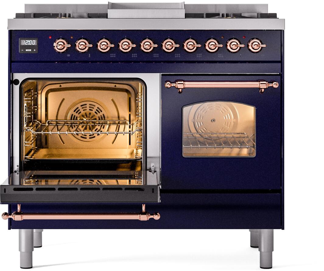 ILVE Nostalgie II 40-Inch Dual Fuel Freestanding Range in Midnight Blue with Copper Trim (UPD40FNMPMBP)