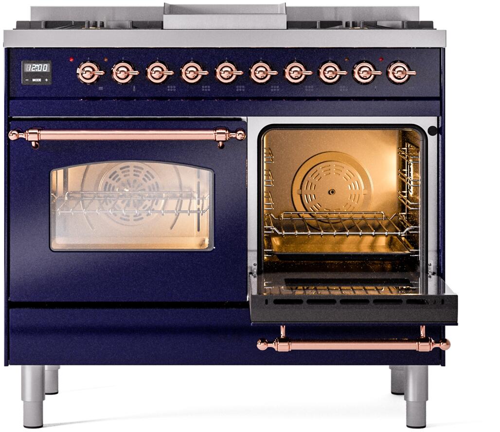 ILVE Nostalgie II 40-Inch Dual Fuel Freestanding Range in Midnight Blue with Copper Trim (UPD40FNMPMBP)