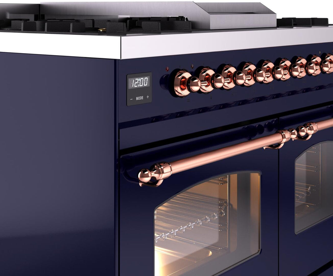 ILVE Nostalgie II 40-Inch Dual Fuel Freestanding Range in Midnight Blue with Copper Trim (UPD40FNMPMBP)