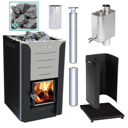 Harvia PRO 20 24kW Deluxe Wood Sauna Stove Kit in Stainless Steel (PRODSSPKG)