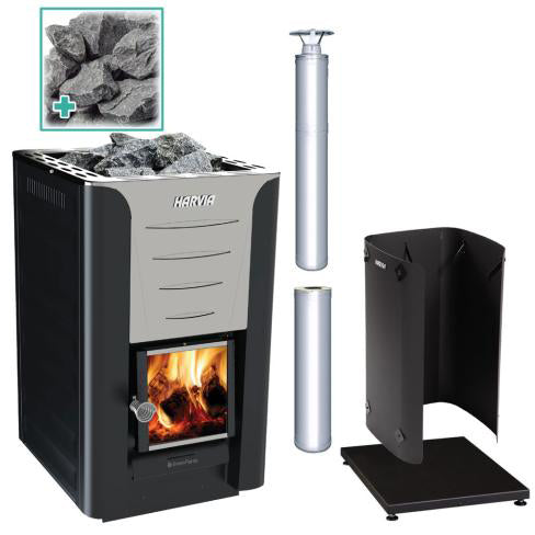 Harvia PRO 20 24kW Wood Sauna Stove Kit in Stainless Steel (PROSSPKG)