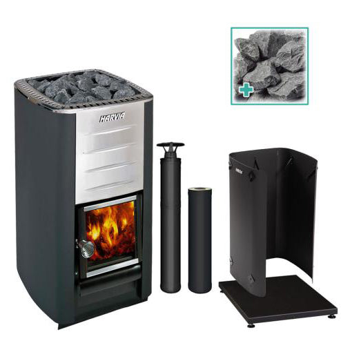 Harvia M3 16.5kW Wood Sauna Stove Kit in Black Stainless (M3BKPKG)