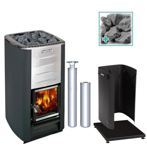 Harvia M3 16.5kW Wood Sauna Stove Kit in Stainless Steel (M3SSPKG)