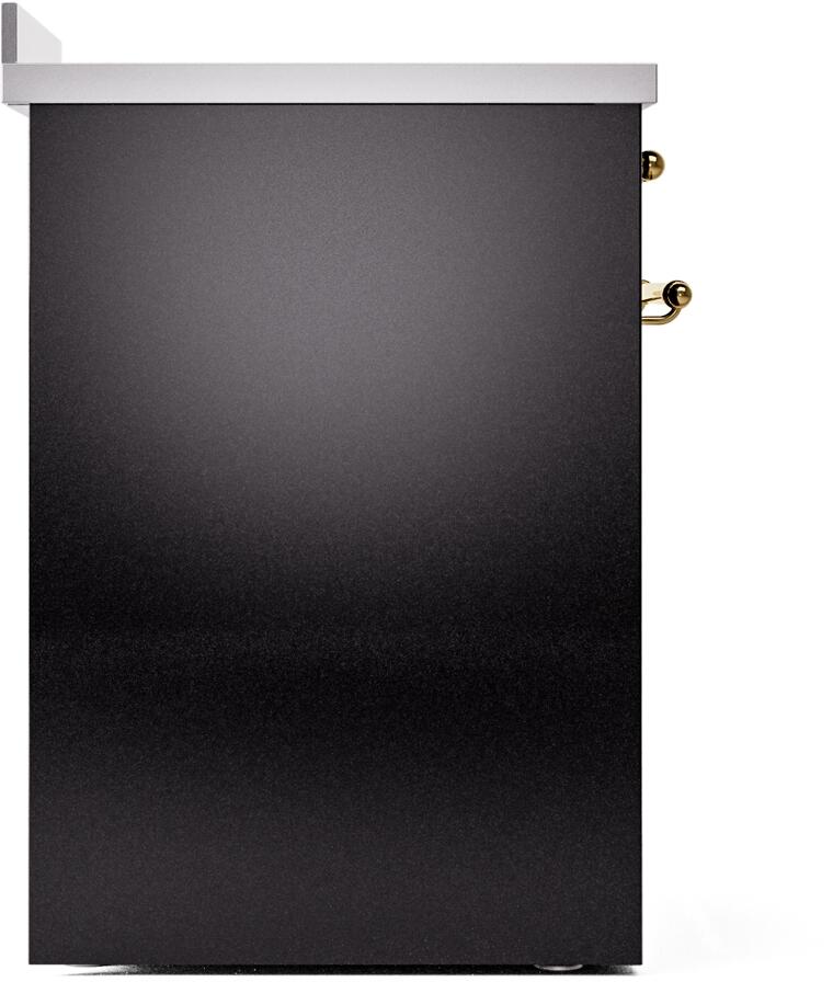 ILVE Nostalgie II 30-Inch Freestanding Electric Induction Range in Glossy Black with Brass Trim (UPI304NMPBKG)