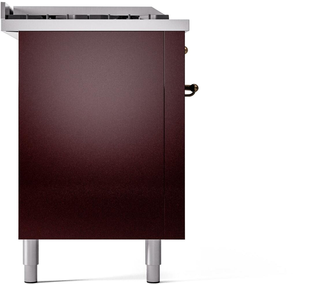 ILVE Nostalgie II 60-Inch Dual Fuel Freestanding Range in Burgundy with Bronze Trim (UP60FSNMPBUB)