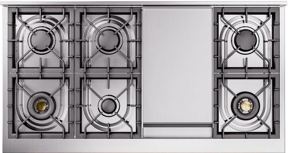 ILVE Nostalgie II 48-Inch Dual Fuel Freestanding Range in Glossy Black with Bronze Trim (UP48FNMPBKB)