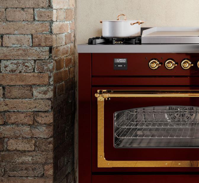 ILVE Nostalgie II 48-Inch Dual Fuel Freestanding Range in Glossy Black with Bronze Trim (UP48FNMPBKB)