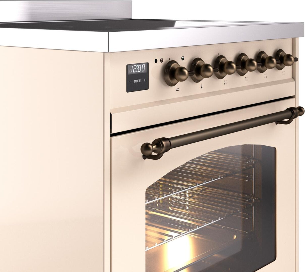 ILVE Nostalgie II 30-Inch Freestanding Electric Induction Range in Antique White with Bronze Trim (UPI304NMPAWB)