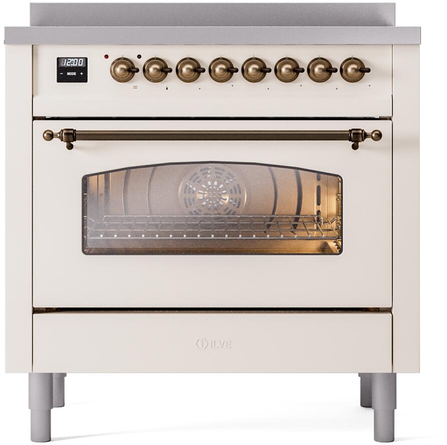 ILVE Nostalgie II 36-Inch Freestanding Electric Induction Range in Antique White with Bronze Trim (UPI366NMPAWB)