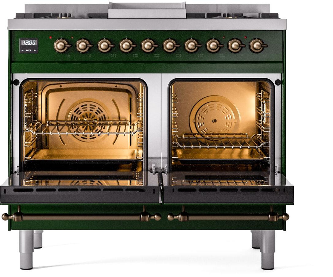 ILVE Nostalgie II 40-Inch Dual Fuel Freestanding Range in Emerald Green with Bronze Trim (UPD40FNMPEGB)