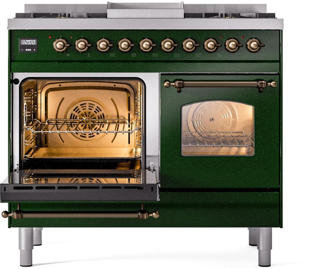 ILVE Nostalgie II 40-Inch Dual Fuel Freestanding Range in Emerald Green with Bronze Trim (UPD40FNMPEGB)