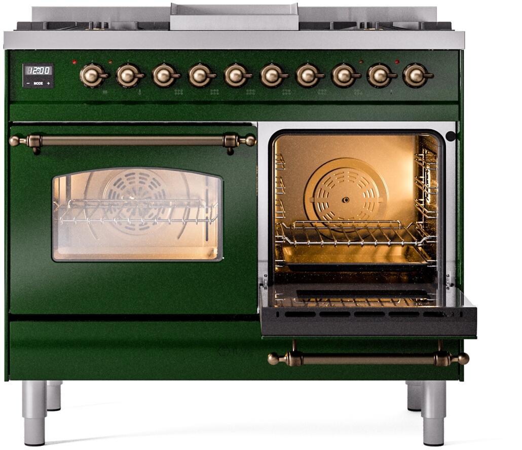 ILVE Nostalgie II 40-Inch Dual Fuel Freestanding Range in Emerald Green with Bronze Trim (UPD40FNMPEGB)