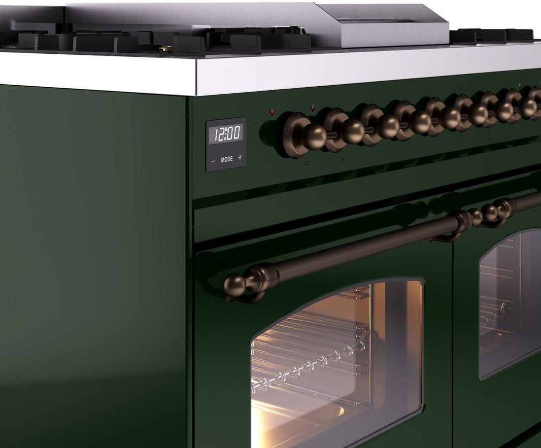 ILVE Nostalgie II 40-Inch Dual Fuel Freestanding Range in Emerald Green with Bronze Trim (UPD40FNMPEGB)