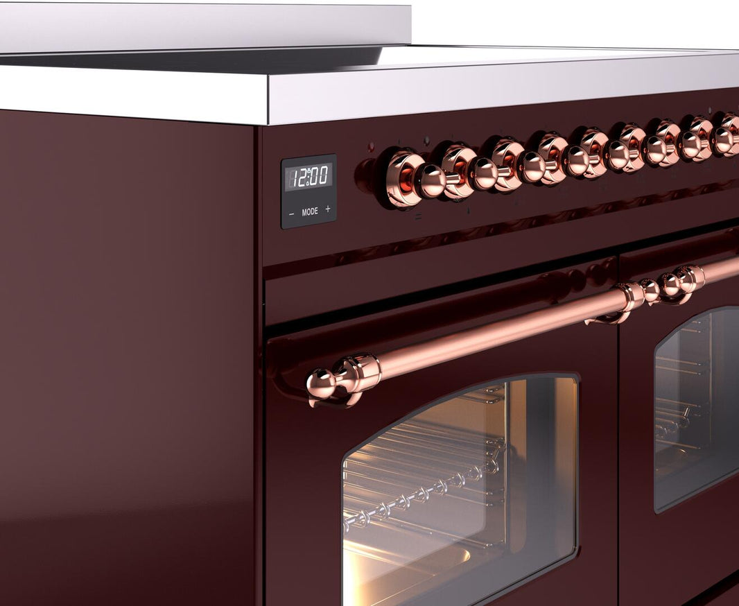 ILVE Nostalgie II 40-Inch Freestanding Electric Induction Range in Burgundy with Copper Trim (UPDI406NMPBUP)