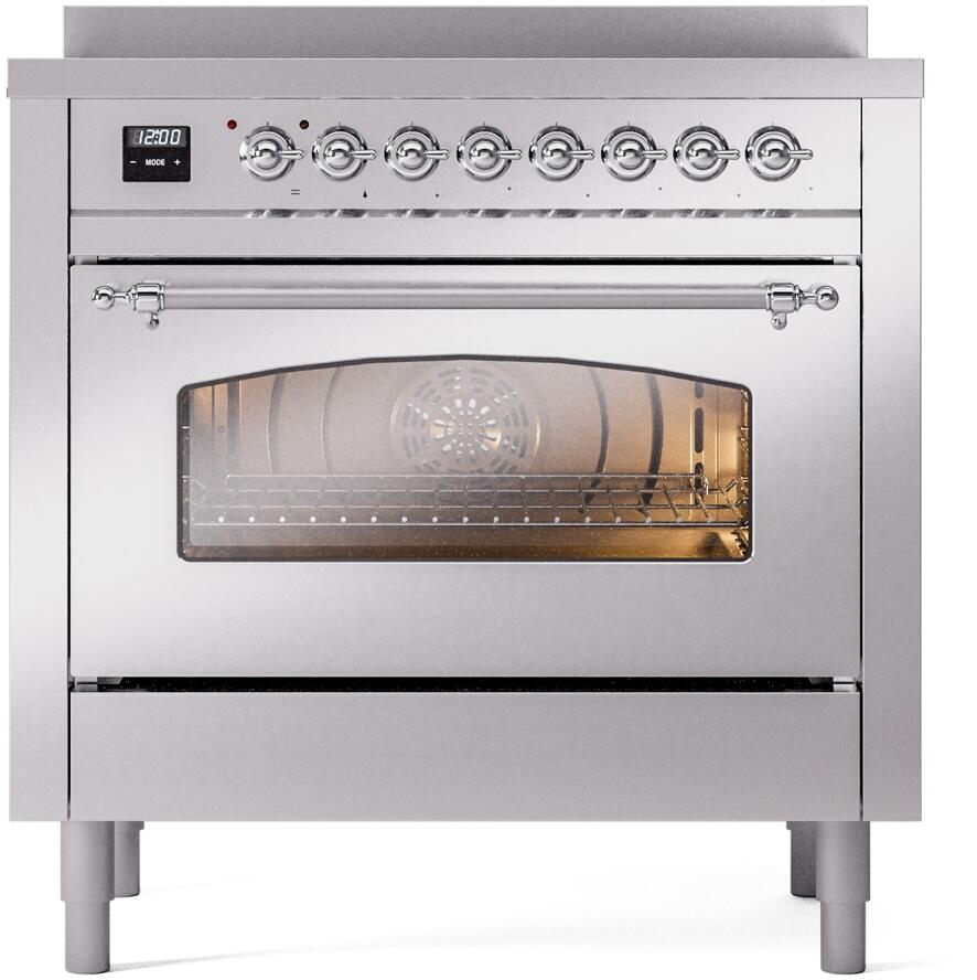 ILVE Nostalgie II 36-Inch Freestanding Electric Induction Range in Stainless Steel with Chrome Trim (UPI366NMPSSC)