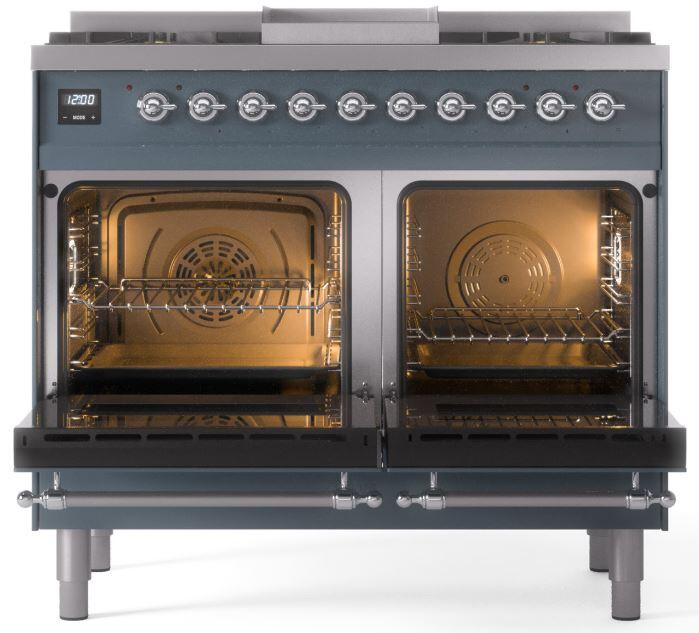 ILVE Nostalgie II 40-Inch Dual Fuel Freestanding Range in Blue Grey with Chrome Trim (UPD40FNMPBGC)