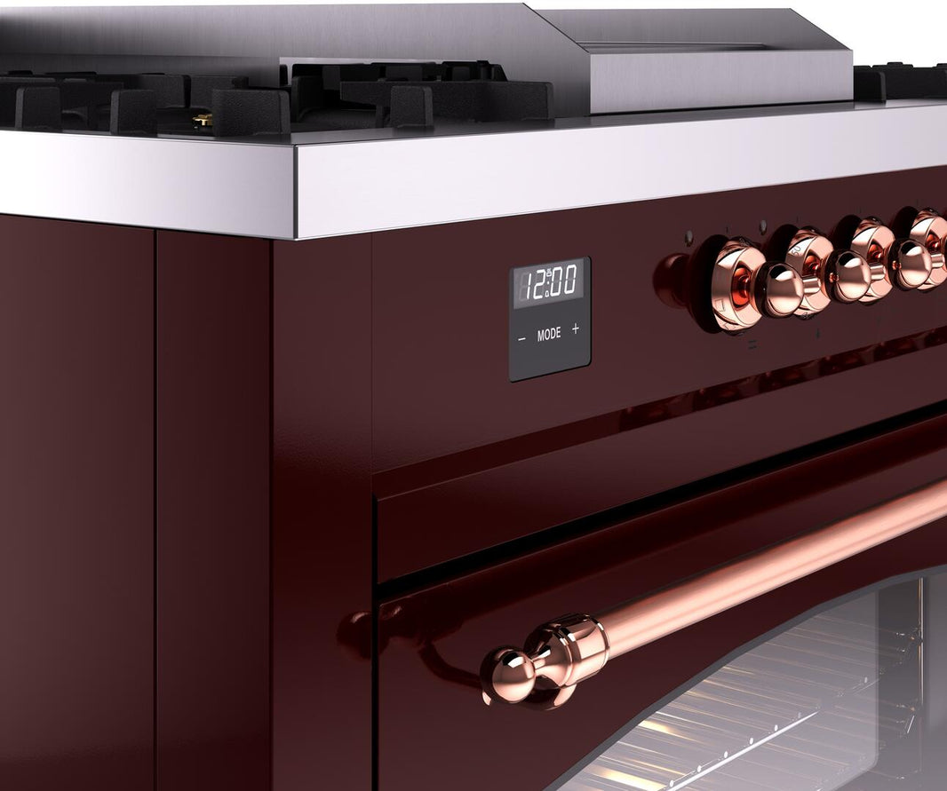 ILVE Nostalgie II 60-Inch Dual Fuel Freestanding Range in Burgundy with Copper Trim (UP60FSNMPBUP)