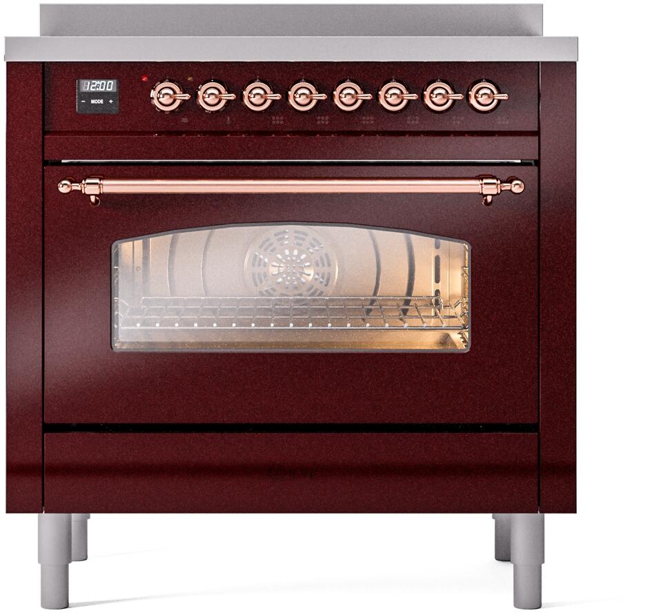 ILVE Nostalgie II 36-Inch Freestanding Electric Induction Range in Burgundy with Copper Trim (UPI366NMPBUP)