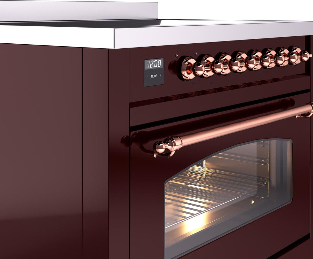 ILVE Nostalgie II 36-Inch Freestanding Electric Induction Range in Burgundy with Copper Trim (UPI366NMPBUP)