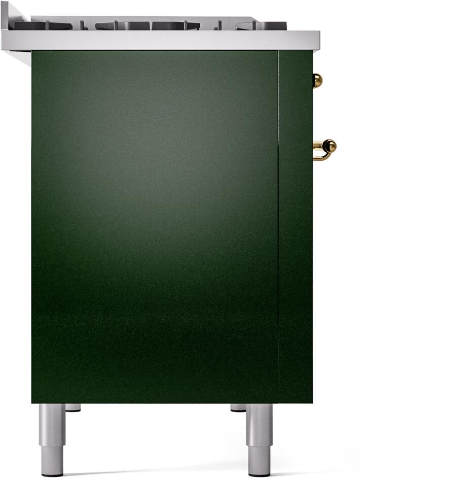 ILVE Nostalgie II 48-Inch Dual Fuel Freestanding Range in Emerald Green with Brass Trim (UP48FNMPEGG)