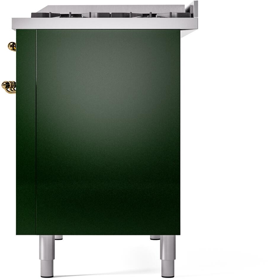 ILVE Nostalgie II 48-Inch Dual Fuel Freestanding Range in Emerald Green with Brass Trim (UP48FNMPEGG)