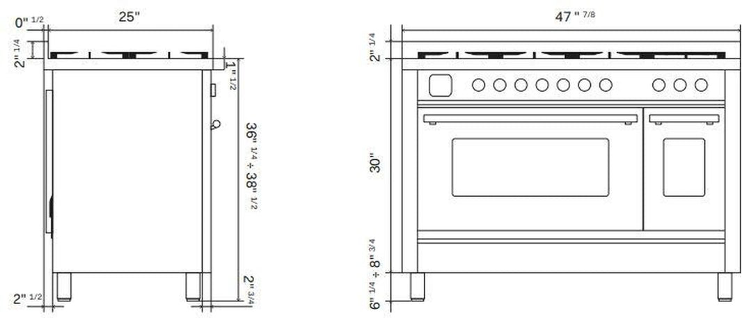 ILVE 48-Inch Professional Plus II Freestanding Dual Fuel Range with 8 Sealed Burner in Glossy Black (UP48FWMPBK)