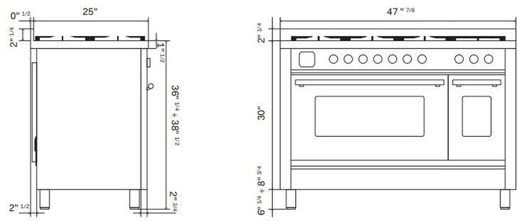 ILVE 48-Inch Professional Plus II Freestanding Dual Fuel Range with 8 Sealed Burner in Stainless Steel (UP48FWMPSS)