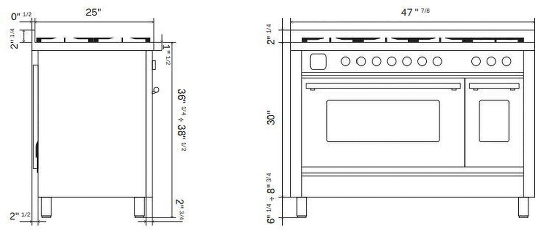 ILVE 48-Inch Professional Plus II Freestanding Dual Fuel Range with 8 Sealed Burner in Matte Graphite (UP48FWMPMG)