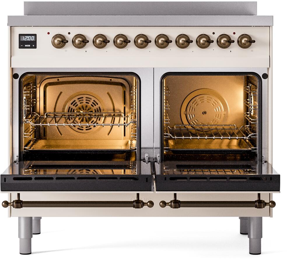 ILVE Nostalgie II 40-Inch Freestanding Electric Induction Range in Antique White with Bronze Trim (UPDI406NMPAWB)