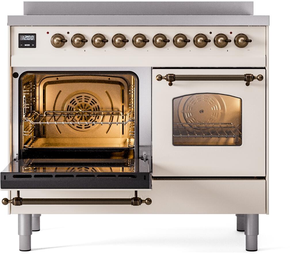 ILVE Nostalgie II 40-Inch Freestanding Electric Induction Range in Antique White with Bronze Trim (UPDI406NMPAWB)