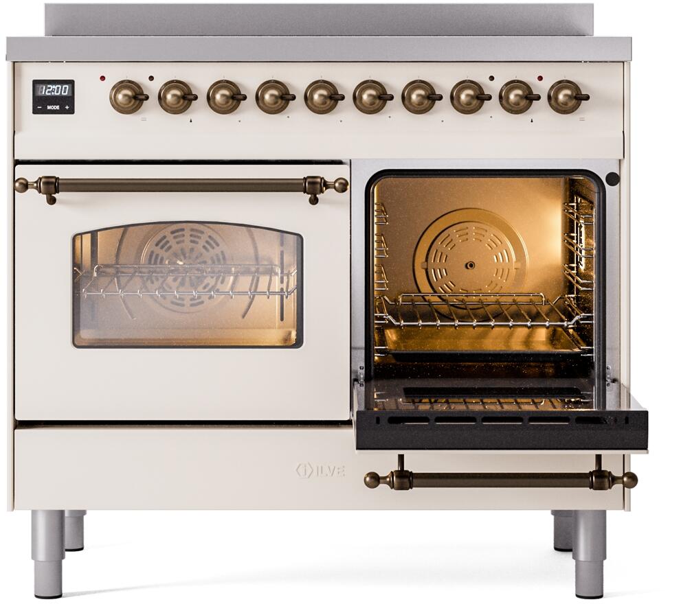 ILVE Nostalgie II 40-Inch Freestanding Electric Induction Range in Antique White with Bronze Trim (UPDI406NMPAWB)