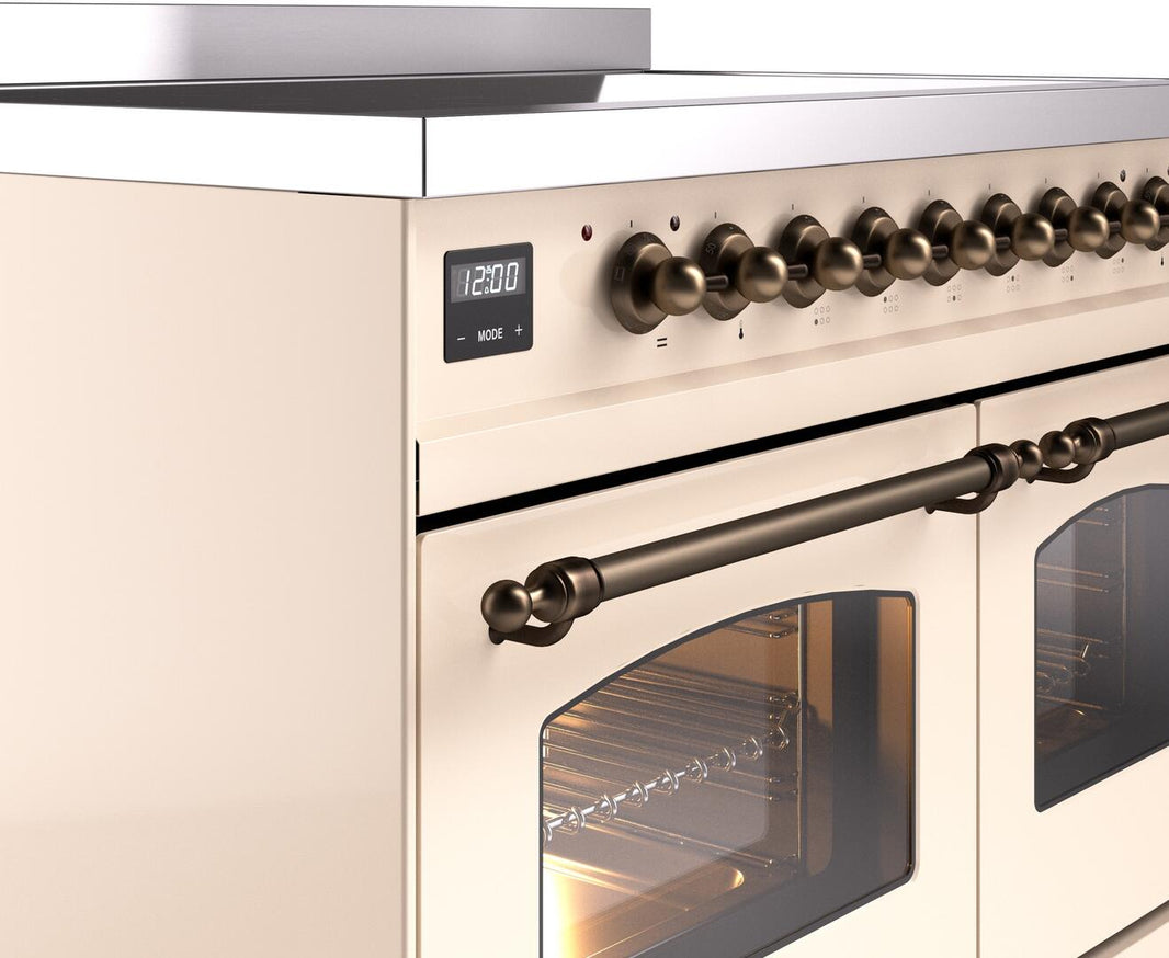 ILVE Nostalgie II 40-Inch Freestanding Electric Induction Range in Antique White with Bronze Trim (UPDI406NMPAWB)